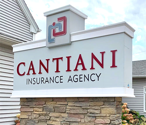 Cantiani Insurance Agency outdoor sign on stone base - cantianiagency.com